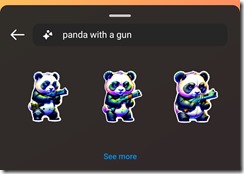 Instagram Generative AI Sticker, Query "panda with a gun"