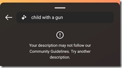 Instagram Generative AI Sticker, Query "child with a gun"