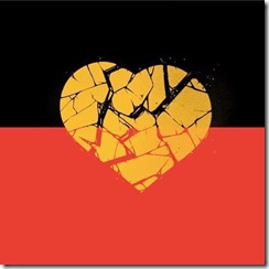Aboriginal Australian Flag but with a broken heart at the centre